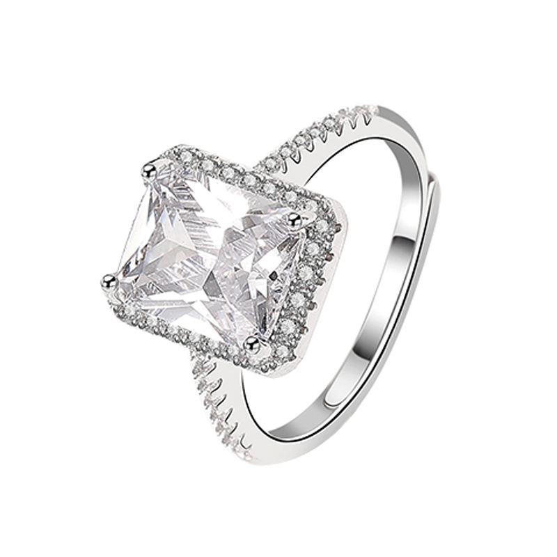 Princess Cut White Zircon Adjustable Silver Ring S925