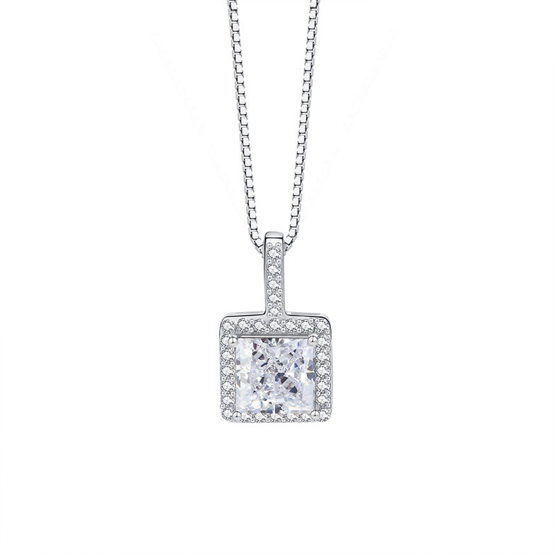 Silver Plated White Gold Princess Square Shaped  Collier