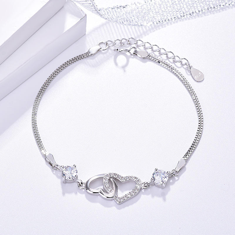 double heart charm adjustable bracelet bangle