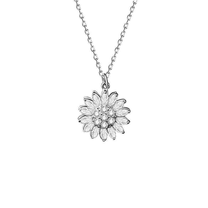 Creative design Spinning Sunflower Necklace 925 Sterling silver Rotating Sunflower Pendant necklace for women